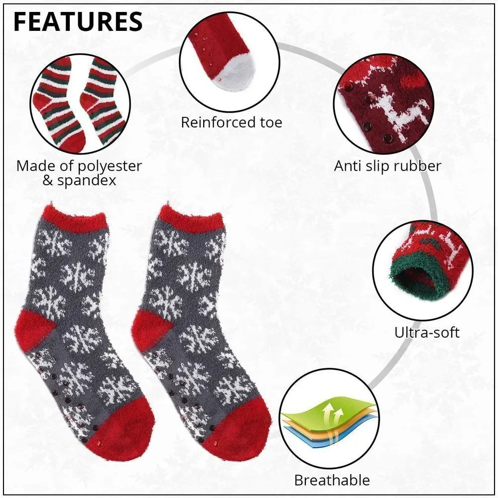 Woven Pattern Jacquard Super Soft & Warm Plush Non-Slip Socks